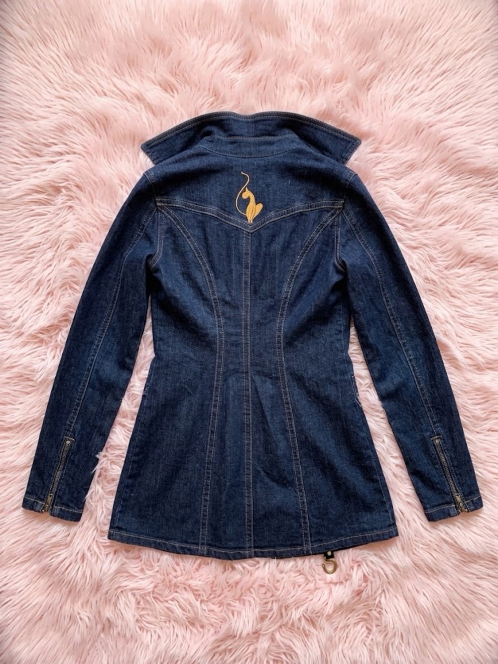 Baby Phat Dark Blue Denim Jacket with Gold Embroidered Back